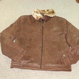 NWT Burk's Bay Woman's Size S Brown Suede/Leather Faux Fur Collar Coat
